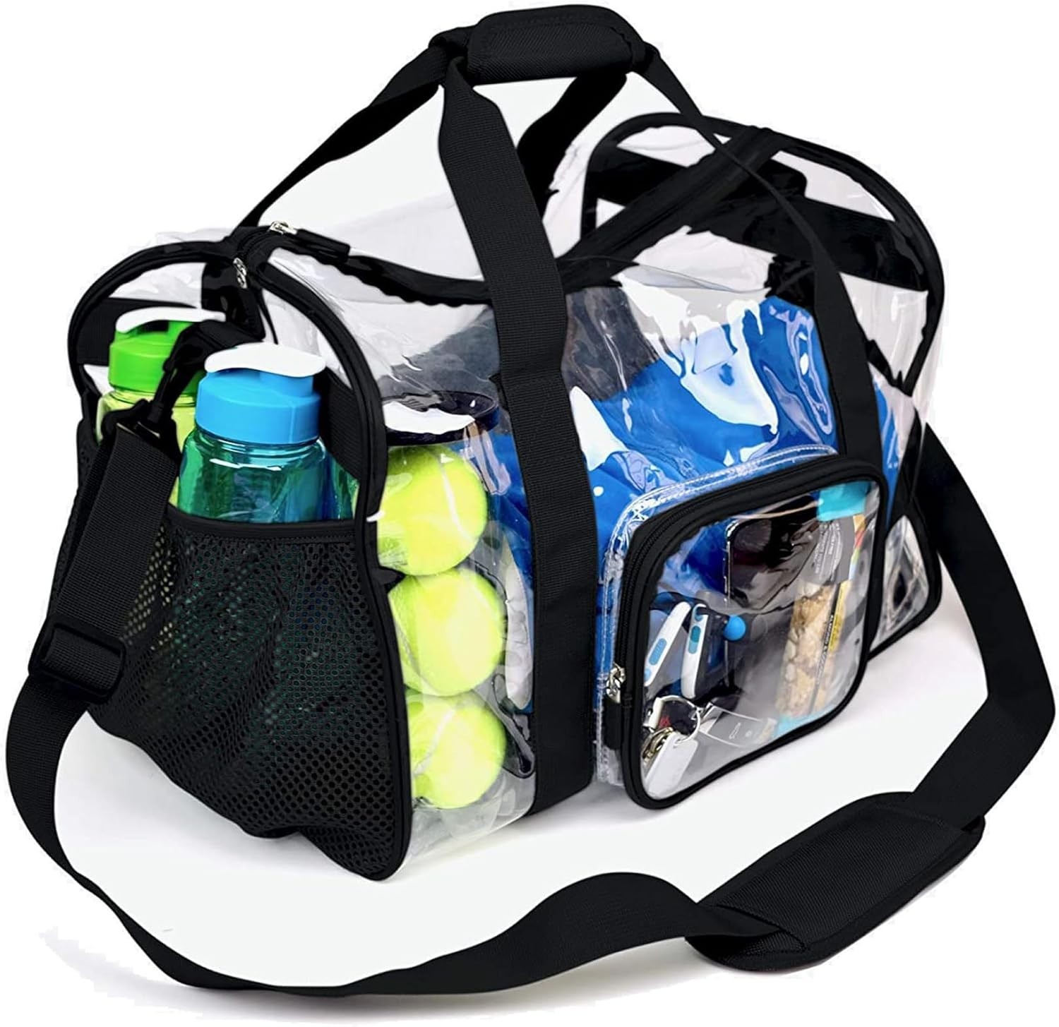 Large Heavy Duty Duffel Bag w/ Shoes Compartment, Stadium Approved Clear Gym Bag