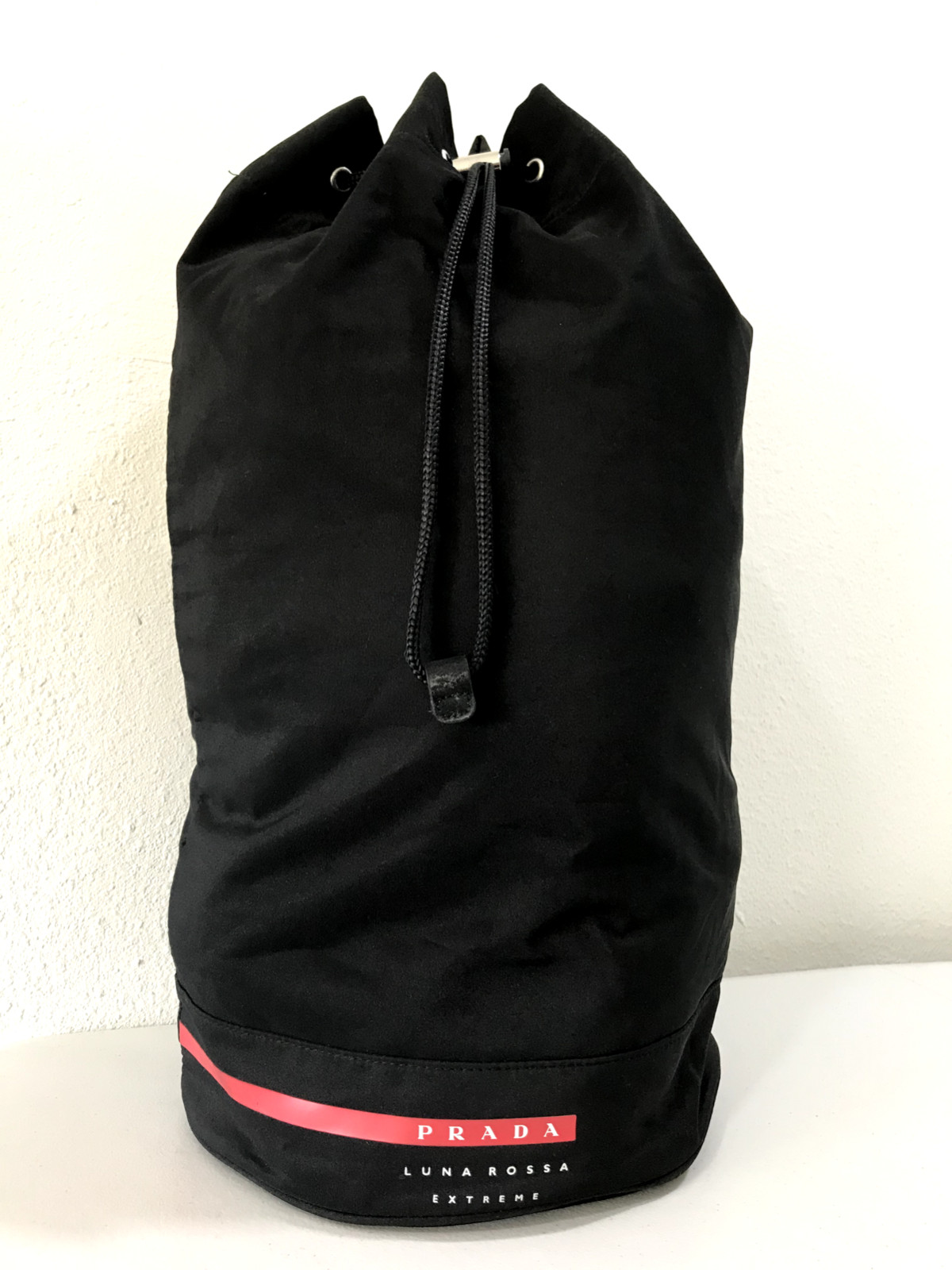 Prada Luna Rossa Extreme Black Drawstring Closure Duffel Sling Bag Shoulder
