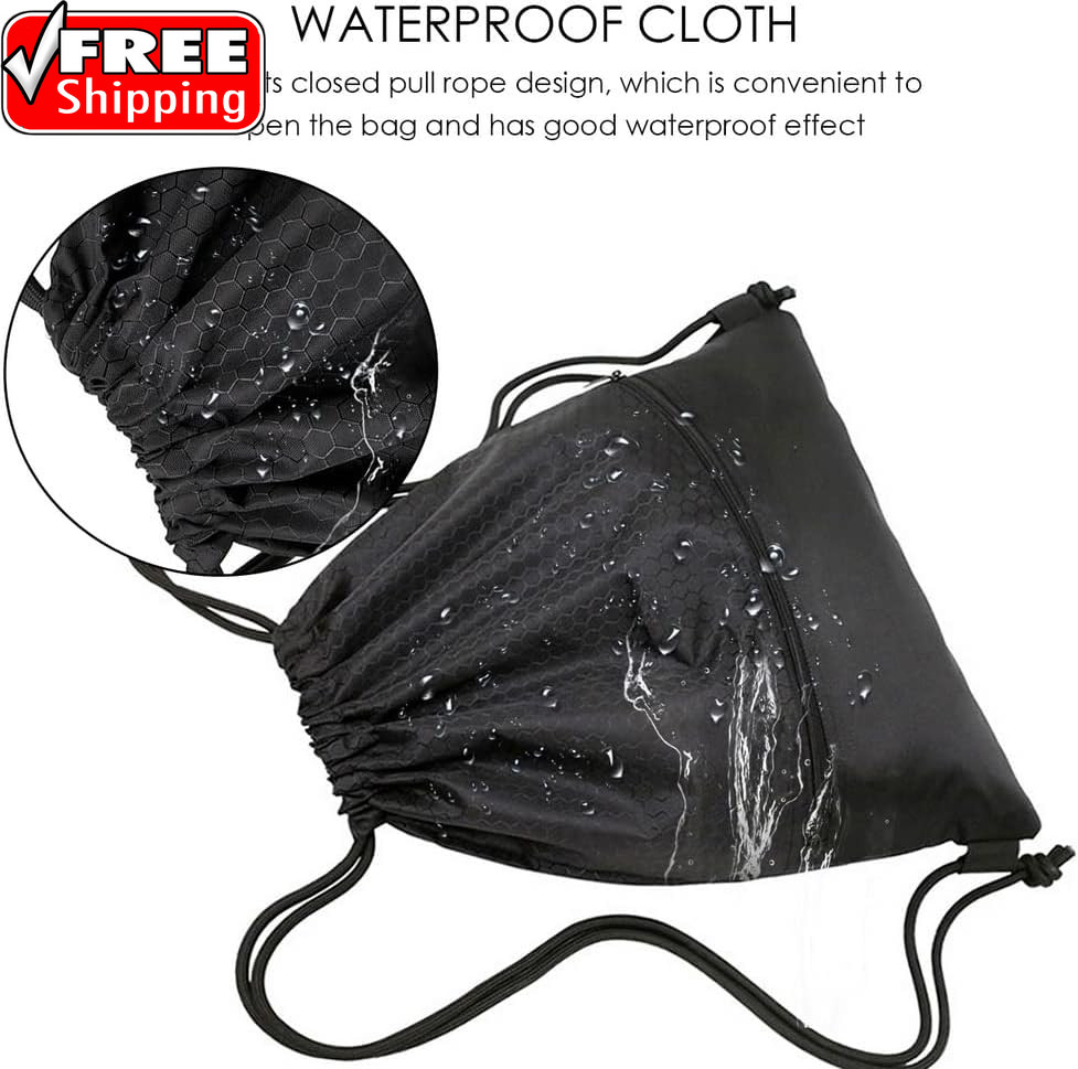 Drawstring Backpack Bag, Waterproof Draw String Back Sack with Zip Pocket, Gym D