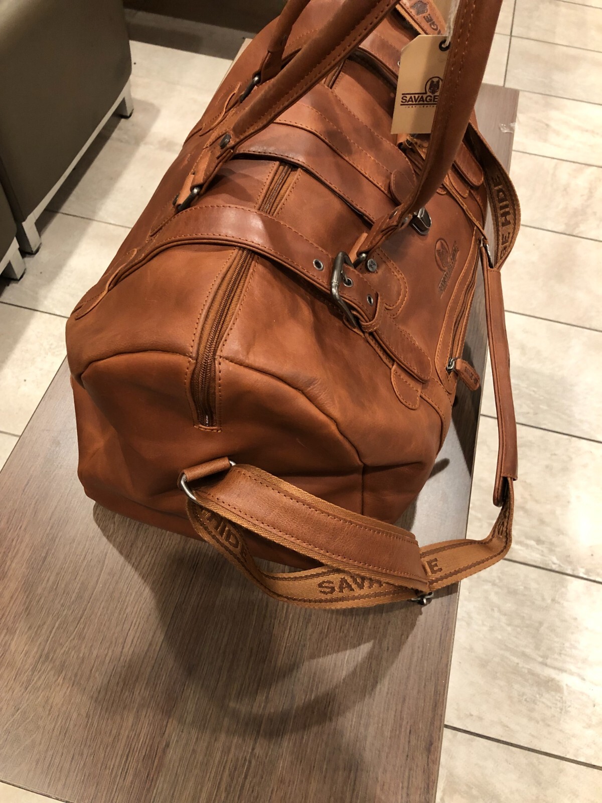 full grain leather duffle bag new cognac color