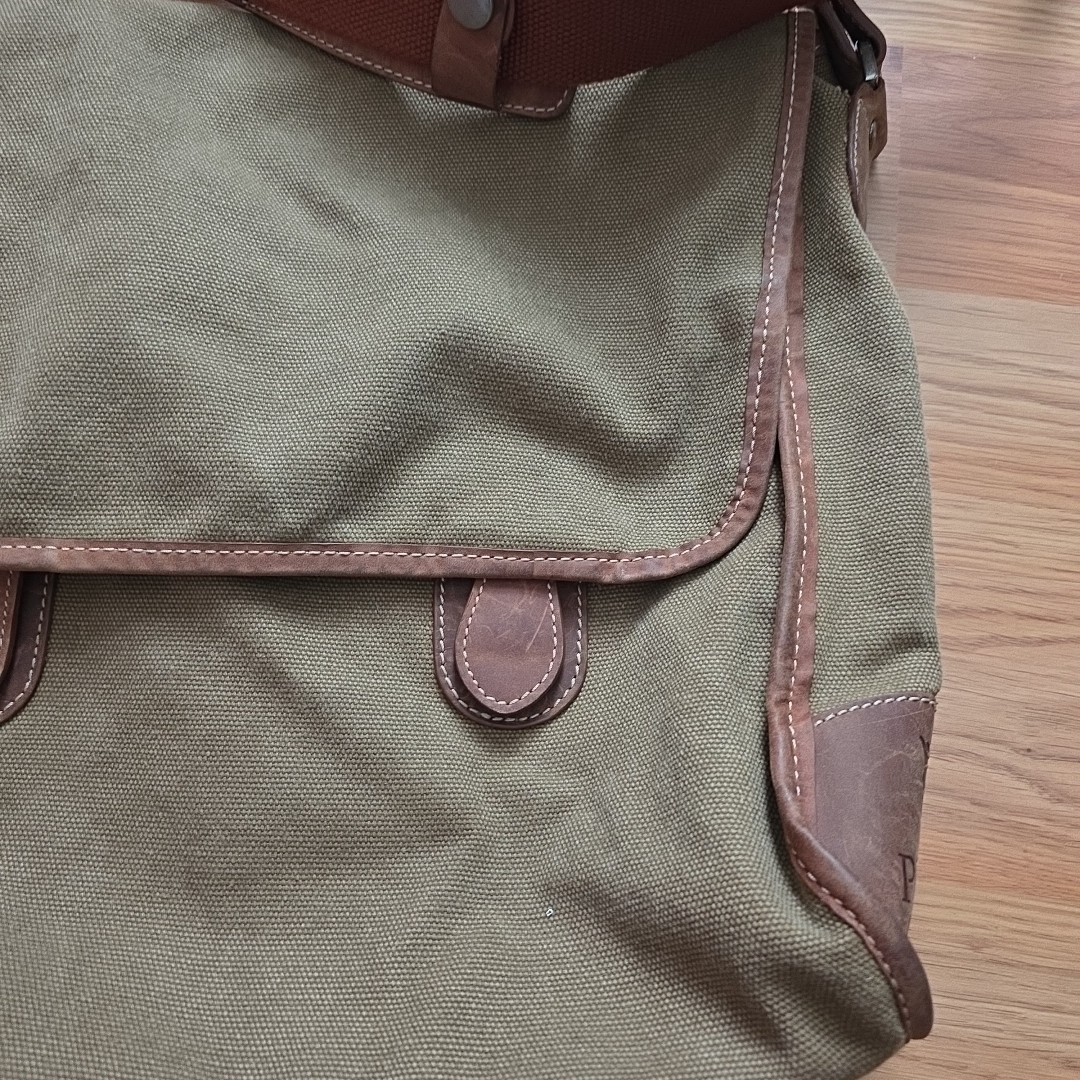 Peter Millar Canvas Leather Trim Men’s Messenger Bag Crossbody