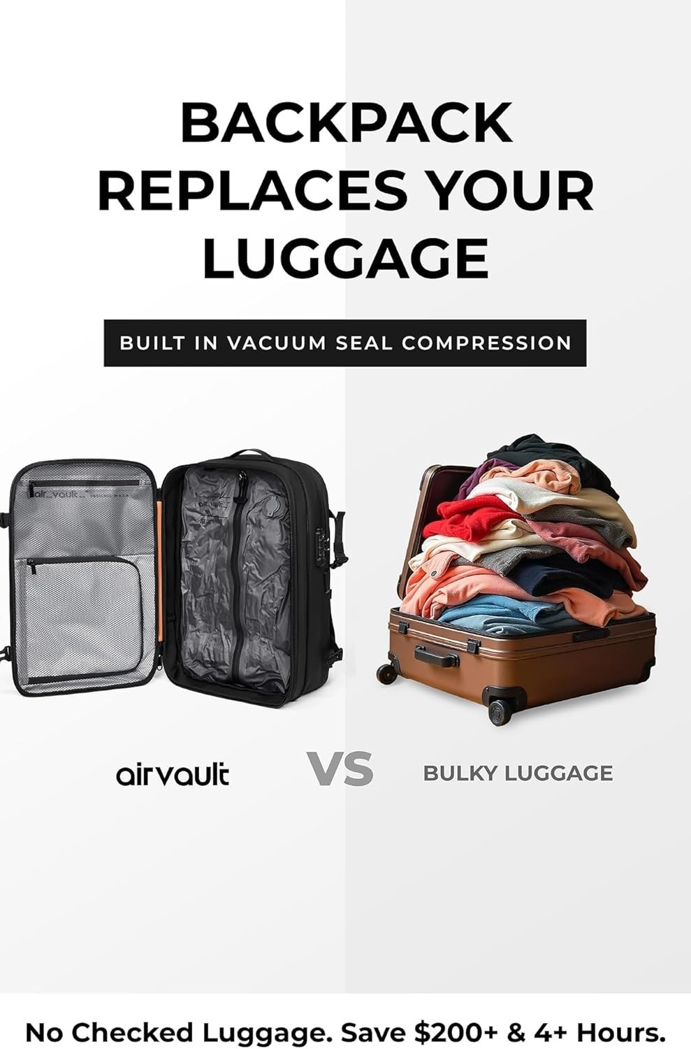 Vacuum Seal Travel Backpack 60L with Expandable HyperSeal Air Compression Vacuum