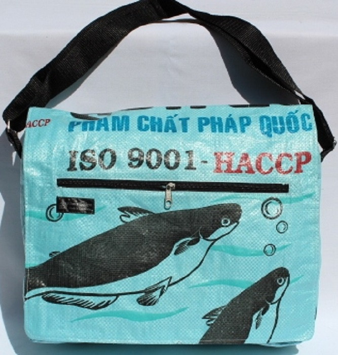 Fair Trade Cambodian Recycled Ex Large Messenger Bags made from Fish Feed Bags