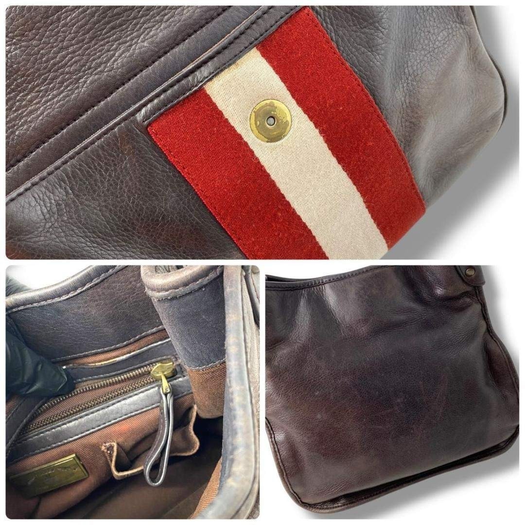 BALLY Shoulder Bag Trainspotting Leather Dark Brown Vintage 25.5×26.5x12cm