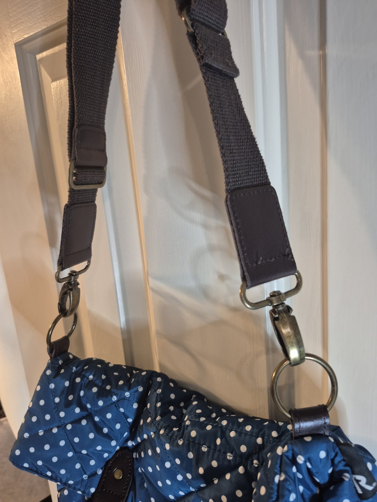 ROOTOTE Quilt 2-Way Bag Crossbody Shoulder Polka Dots Blue And White
