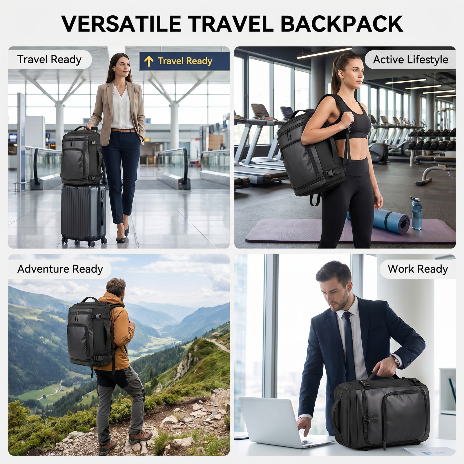 Large 55L Laptop Backpack 17in Travel Flight Approved Gym Duffel Weekender Bag