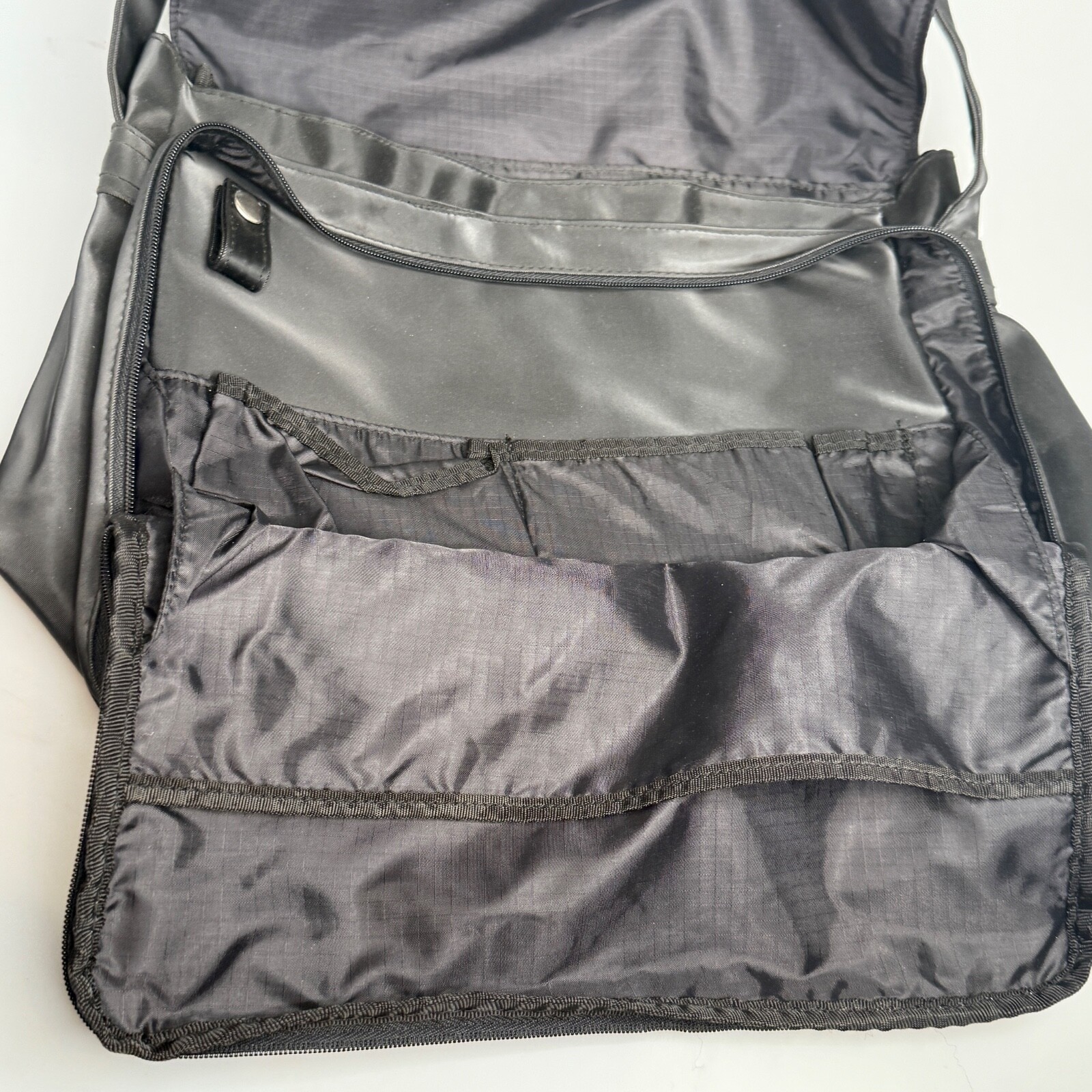 Kenneth Cole Reaction Black Messenger Laptop Bag 14.6” Satin PVC Organizer