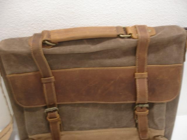 Manificent Laptop Messenger Bag Brown Leather Canvas Shoulder Strap Briefcase