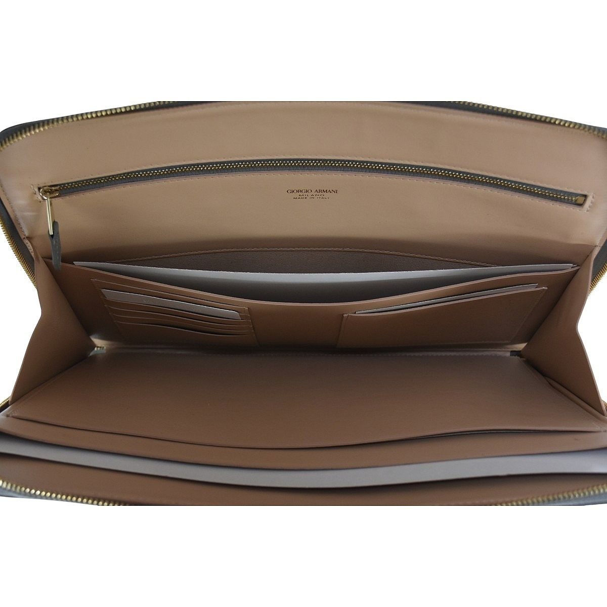 GIORGIO ARMANI Briefcase Slim Gray Leather Business Bag Unused 10×13×1.2in