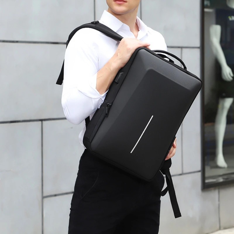 Men’s Hard Shell Backpack Anti-theft Travel Bag USB Charging Computer
