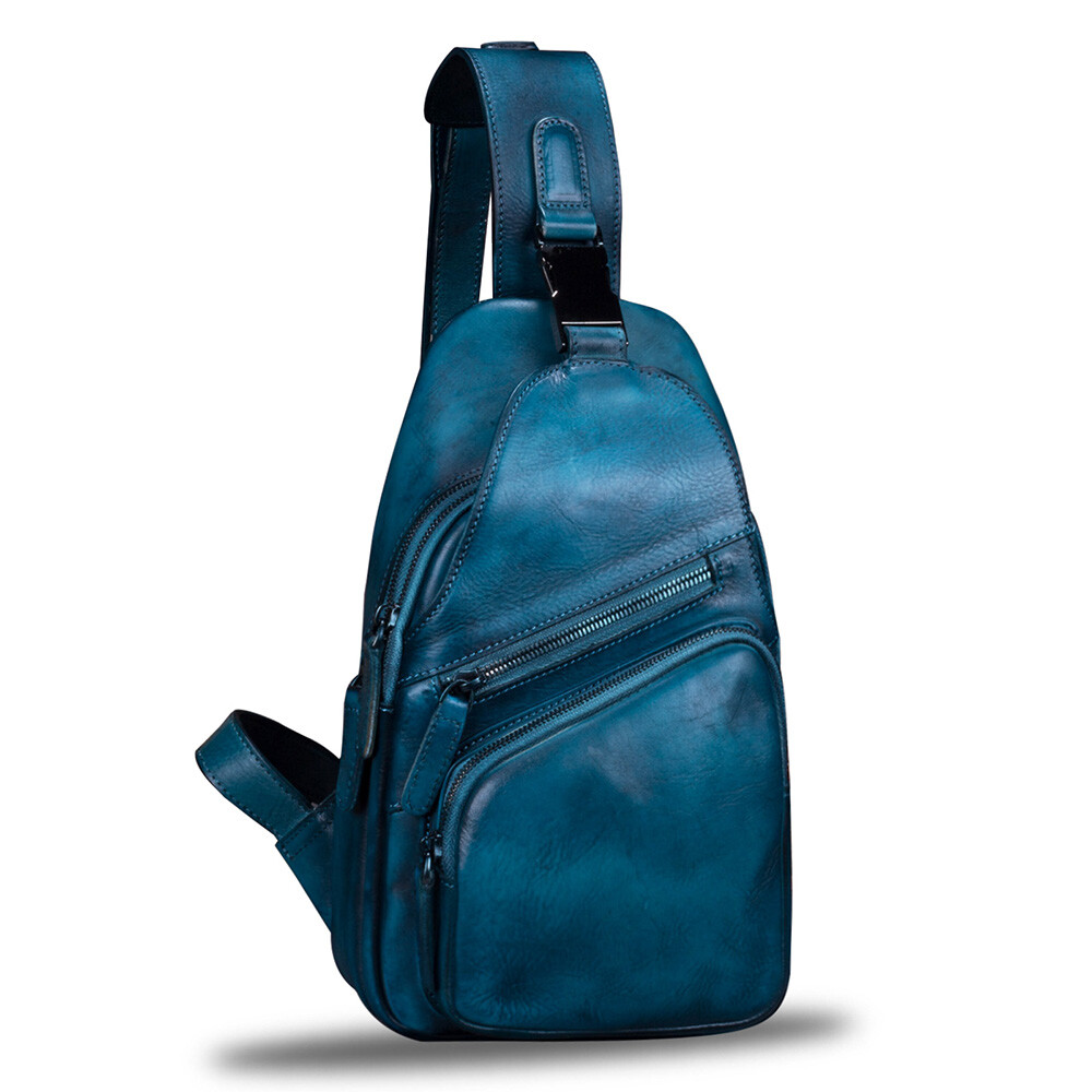 Genuine Leather Sling Bag Men Wome Retro Leather Crossbody Bag Chest Sling Purse