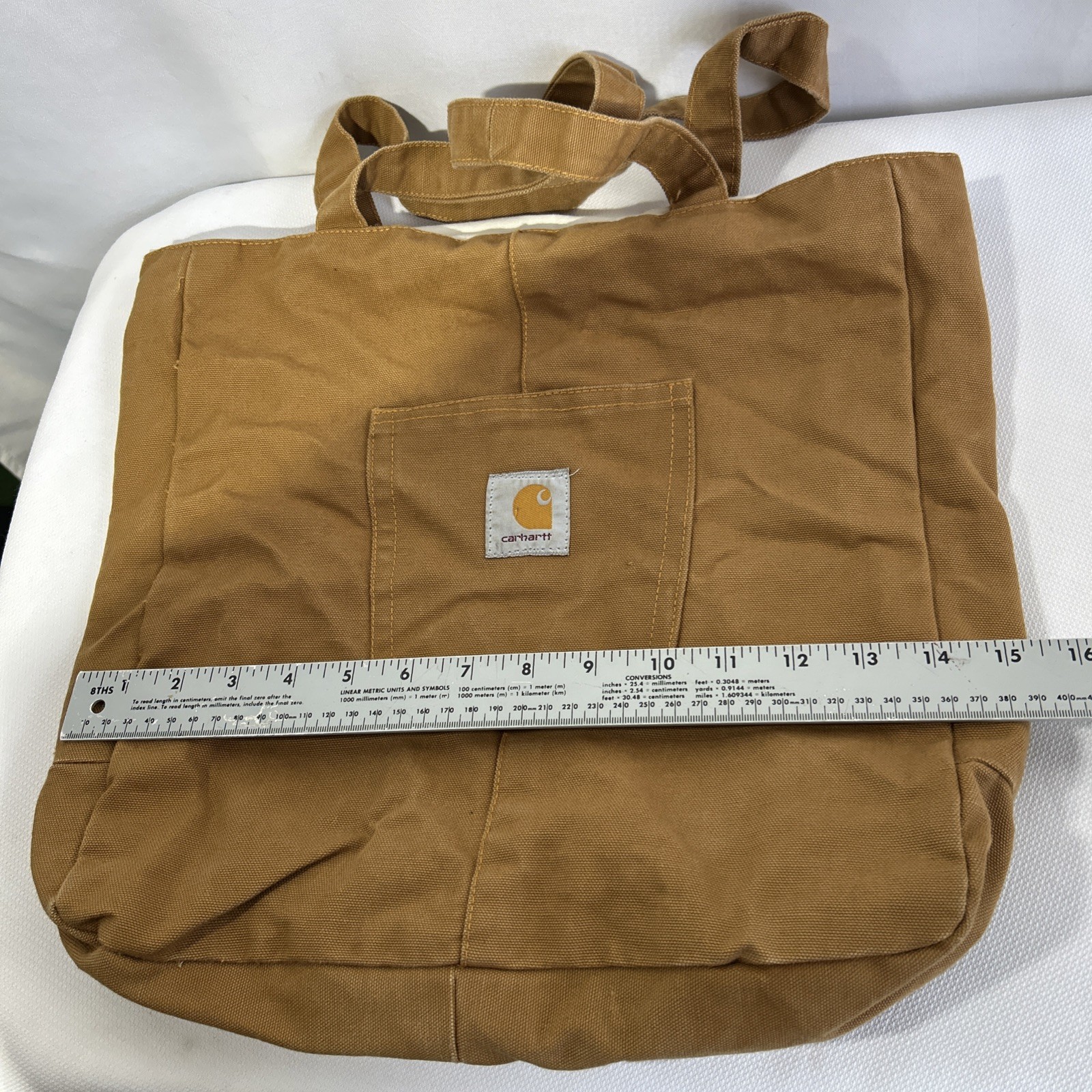 Carhartt Brown Tote Bag Front Pocket Logo Patch Workwear