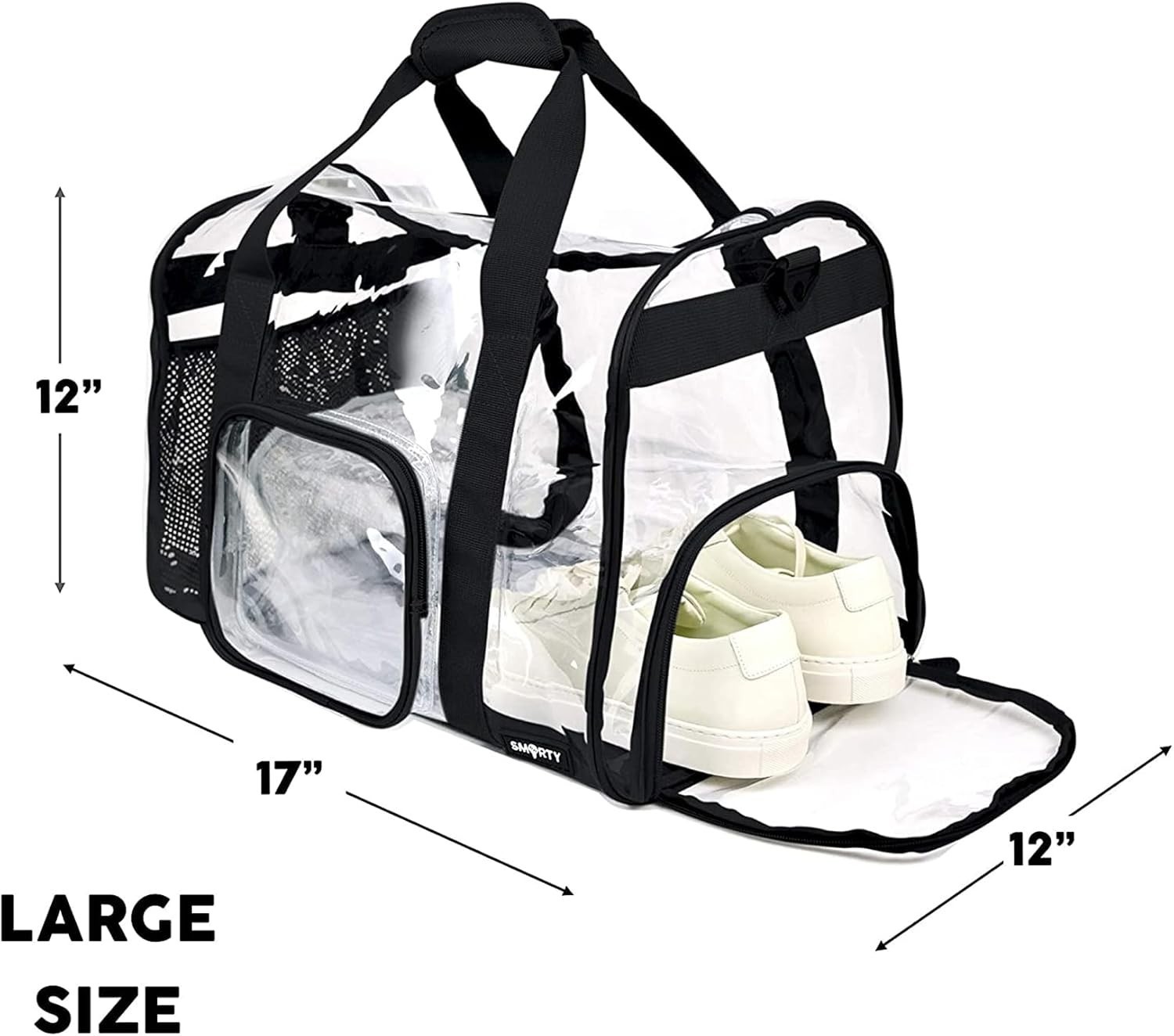 Large Heavy Duty Duffel Bag w/ Shoes Compartment, Stadium Approved Clear Gym Bag