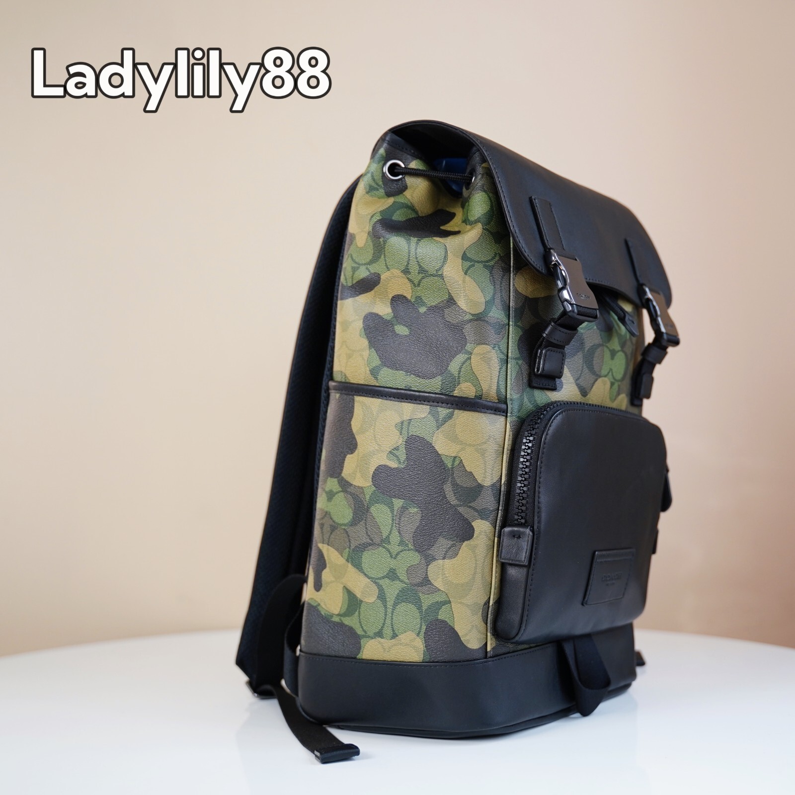 NWT Coach CL943 Track Backpack In Signature Canvas Camo Print Calf Leather $650