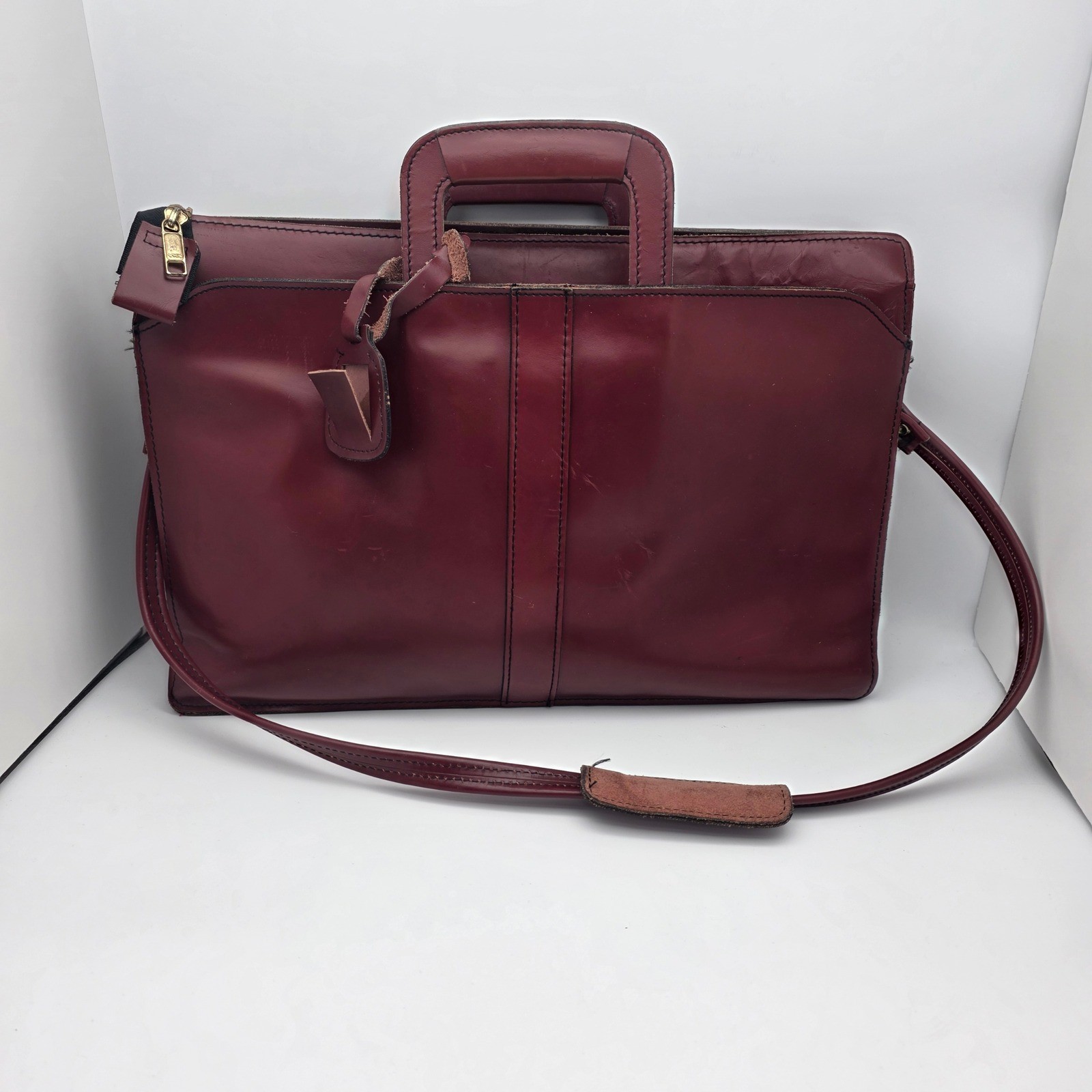 Maximillian Top Grain Cowhide Leather Laptop Bag Briefcase Burgundy Vintage