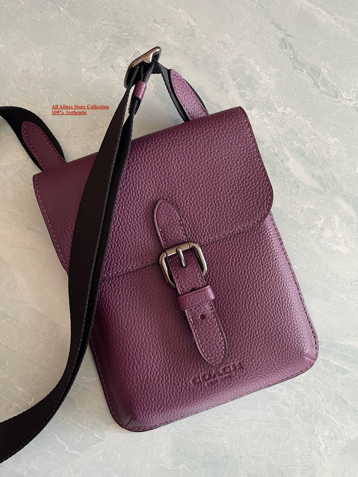 NEW AUTHENTIC COACH MENS LEATHER SMALL HUDSON CROSS BODY BAG #1309 Dark Grape
