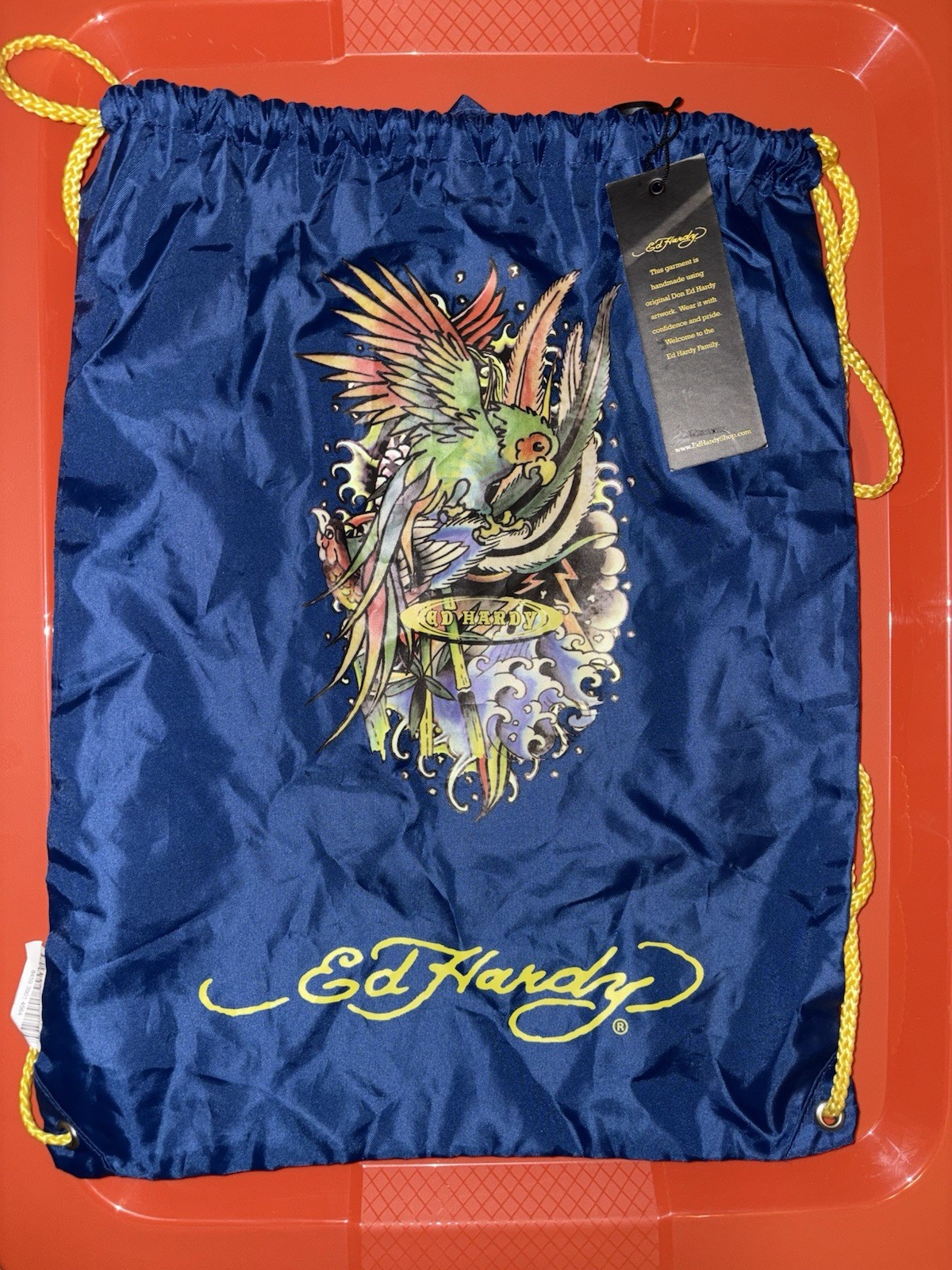 Ed Hardy Black Nylon Lightweight Drawstring Gym Bag (11.5 x 14.5 in)
