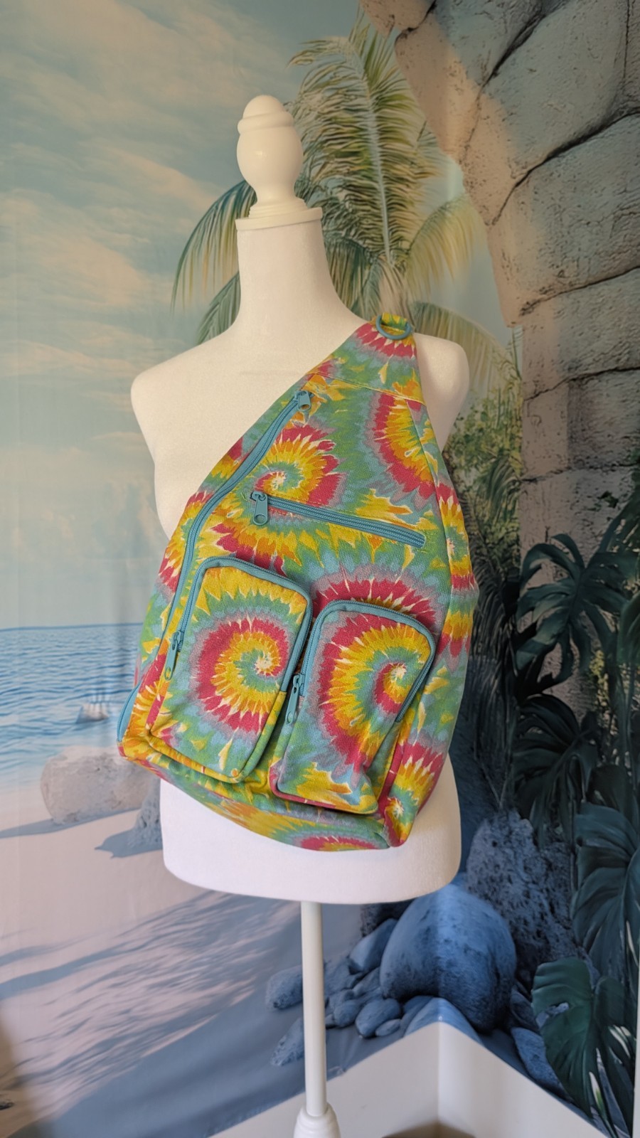 Tie-Dye Multicolor Sling Crossbody Bag, Medium, Zip Closure, Pocketed