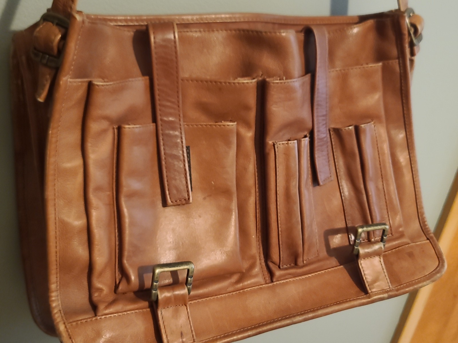 Vintage Geoffrey Bean Handcrafted Leather Messenger Bag Briefcase Satchel