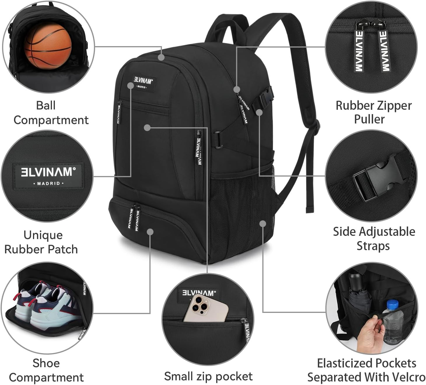 Basketball Backpack with Ball Holder & Shoe Compartment, Large Sports Bag for Me