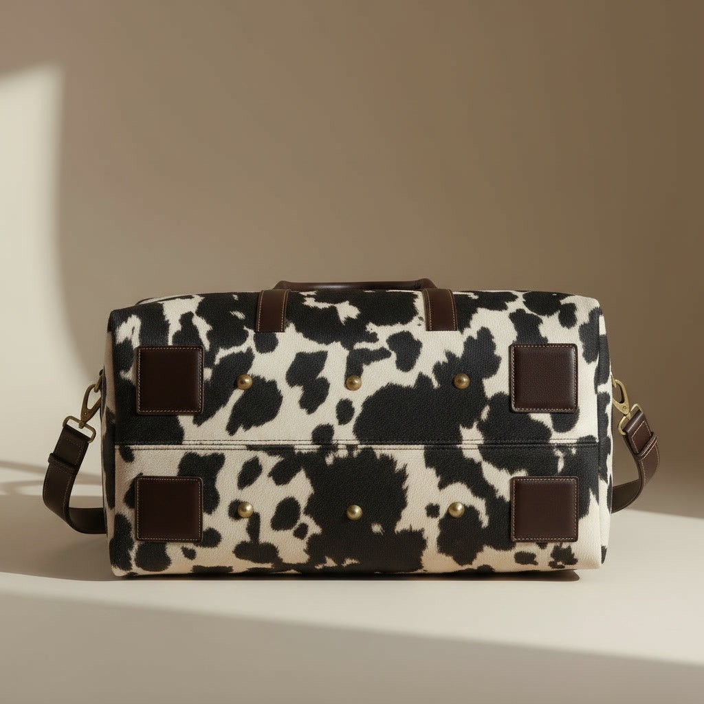 Genuine Hair On Cowhide Leather Duffle Bag Travel Weekender Gym Overnight Bag