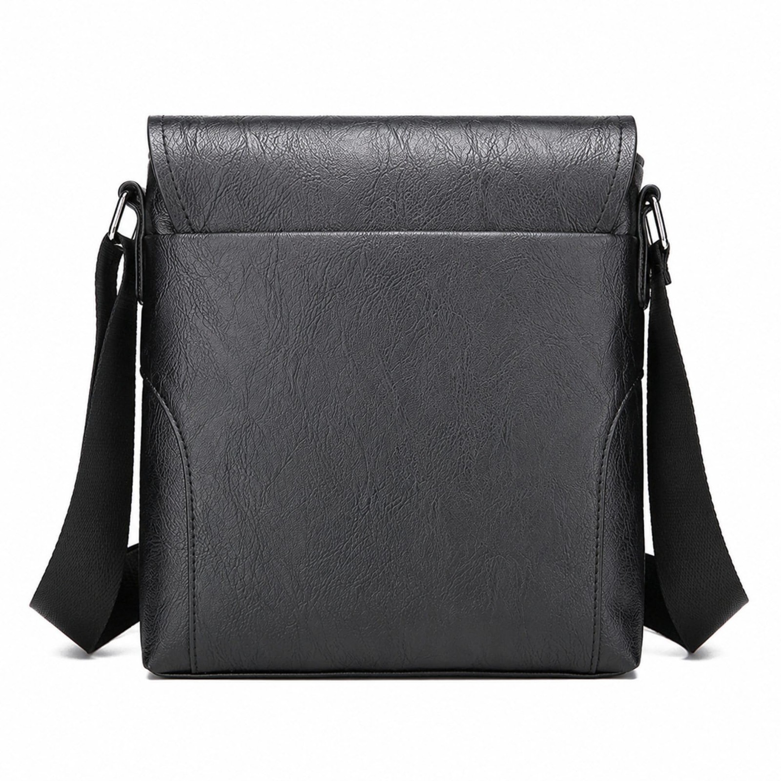 SHENGLAICAI Men Crossbody Bag Small PU Leather Messenger Medium, Black