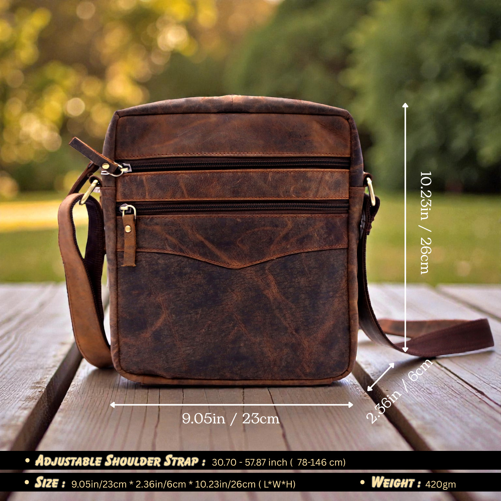 Full Grain Leather Sling Bag Crossbody Shoulder Bag Travel Casual Unisex