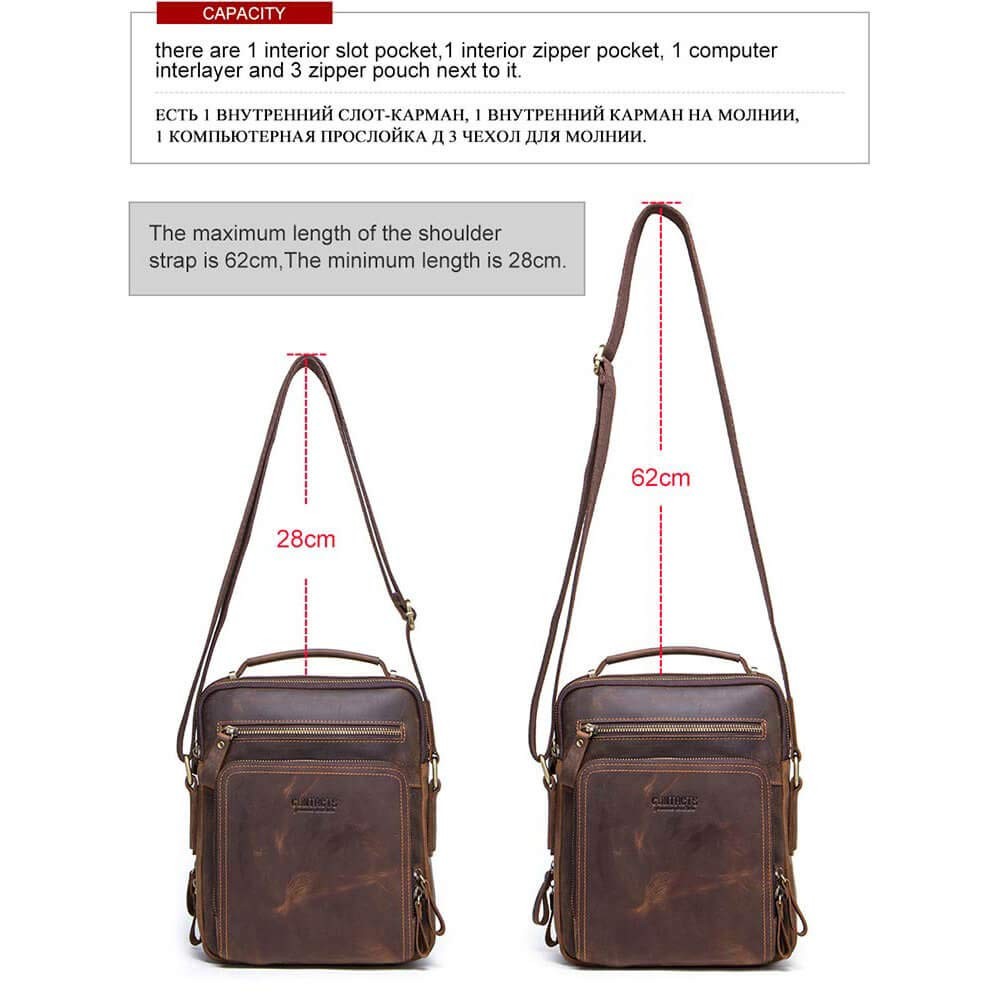 Men’s Crazy Horse Cow Leather Messenger Bag, Crossbody Bag for Men, 25.5 cm x…