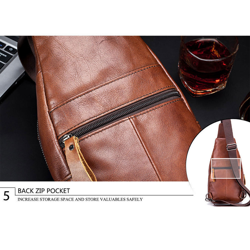 Men’s Sling Backpack Genuine Leather Chest bag Crossbody Bag Shoulder Bag New Z