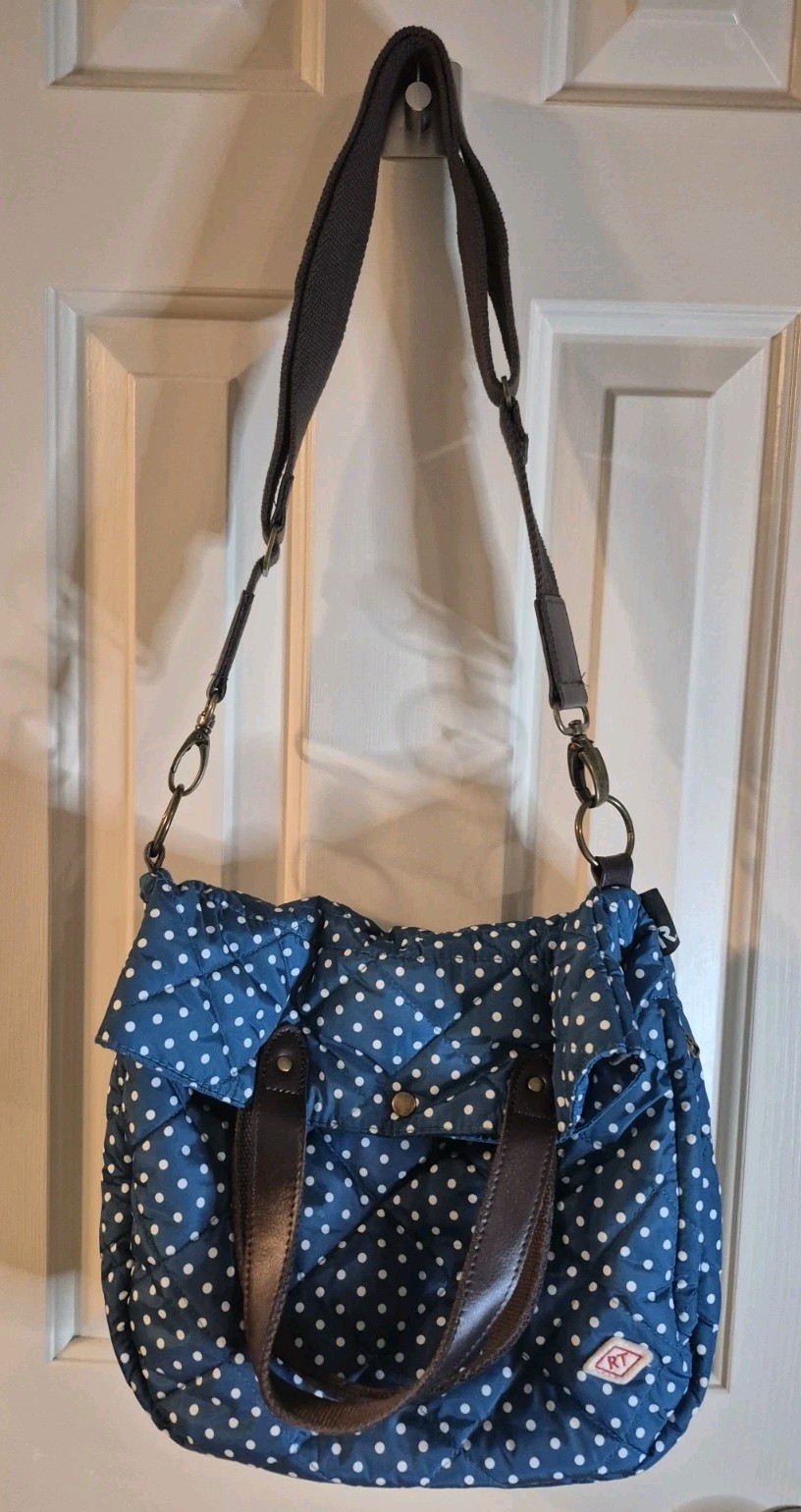 ROOTOTE Quilt 2-Way Bag Crossbody Shoulder Polka Dots Blue And White