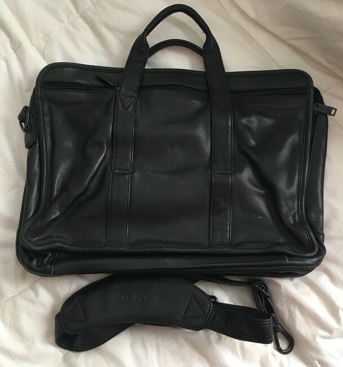 TUMI Alpha Black Leather Laptop Business Commuter Bag 9601D3