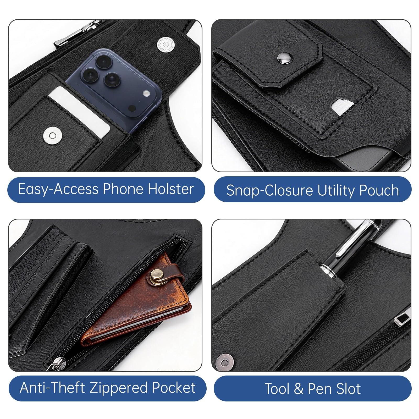 Double Shoulder Armpit Bag for Men, Anti-Theft 11.8 x 6.3 inches, Black