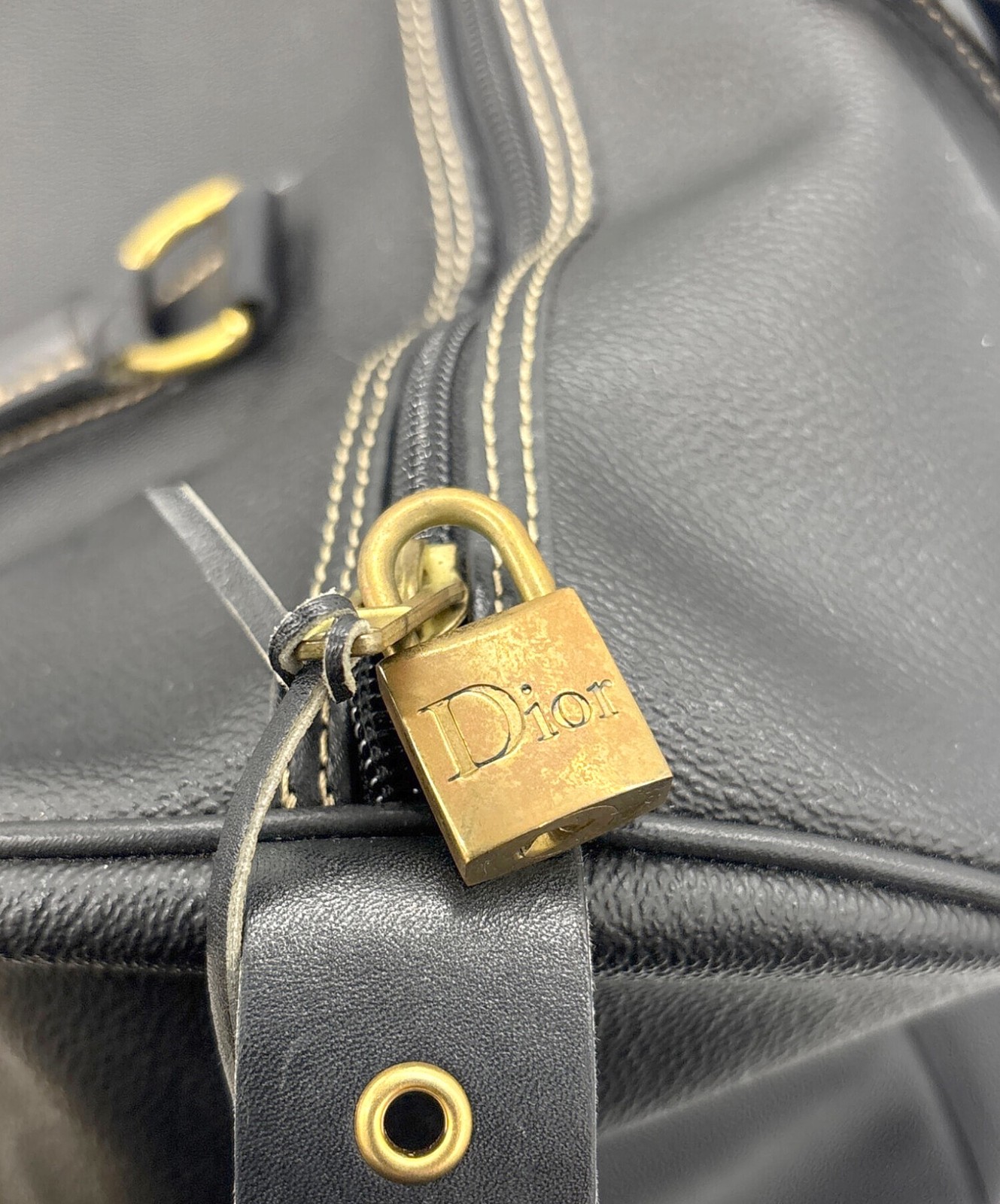Christian Dior Boston bag Black Leather Men Duffle bag Large capacity