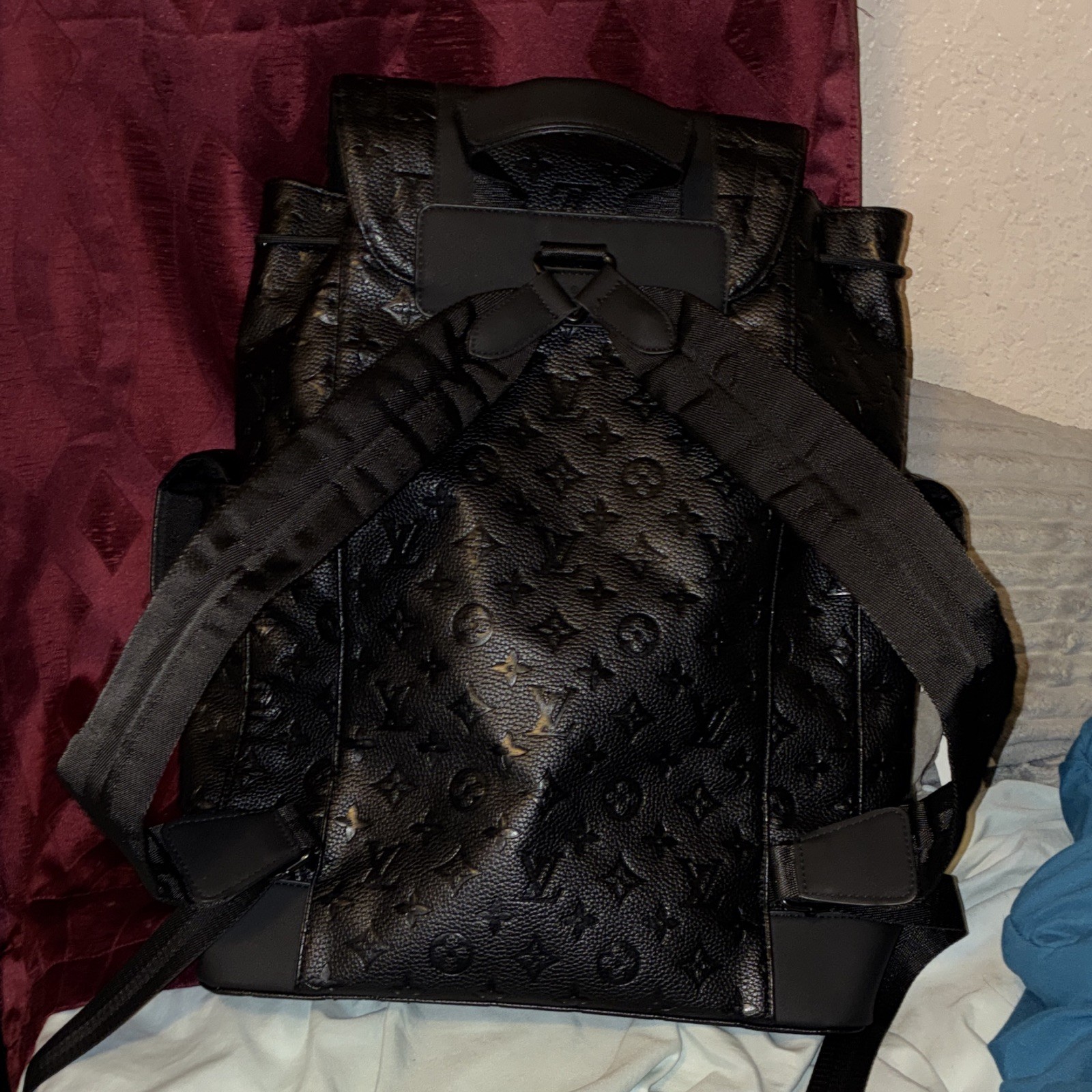 Louis Vuitton Black Monogram Backpack Drawstring Buckle Adjustable Strap Pockets