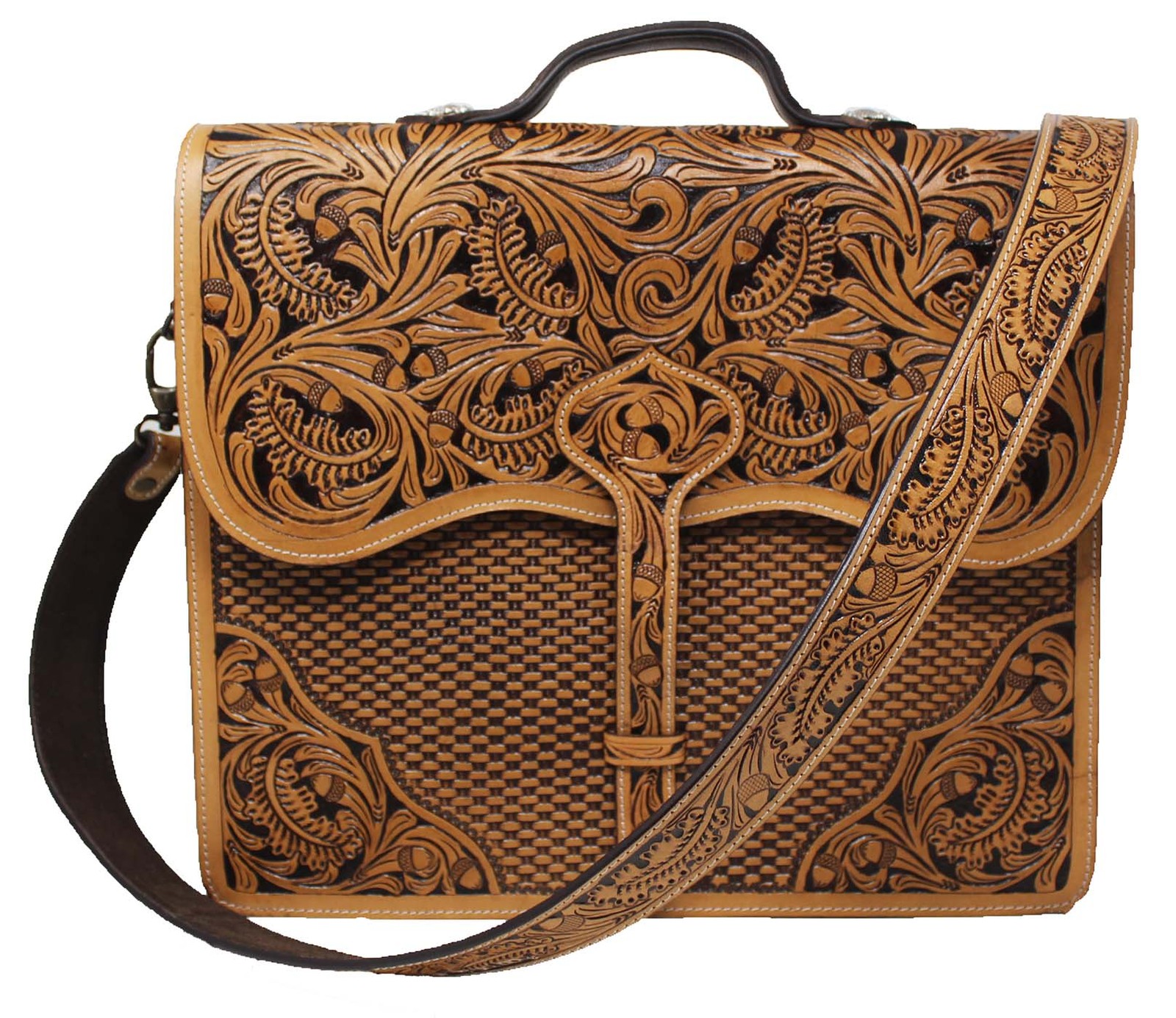 Laptop Western Tooled Genuine Leather Business art Binder Portfolio Padfolio Bag
