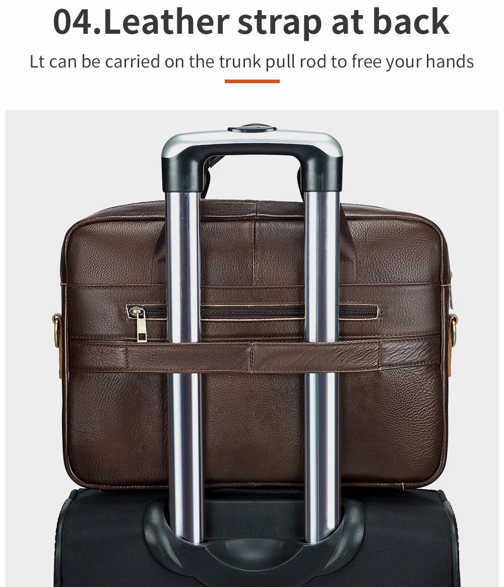 Men’s genuine leather 14 inch notebook bag, men’s office and business handbag