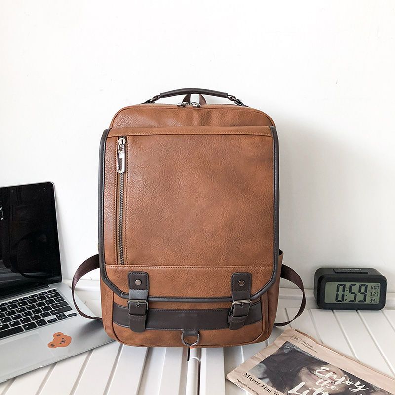 Men and Women PU Leather Backpack Computer Waterproof Outdoor Business Bag