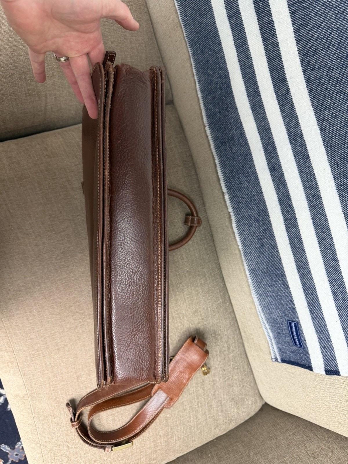 Cole Haan Leather Briefcase Brown Pebble Shoulder Bag Extremely High Quality