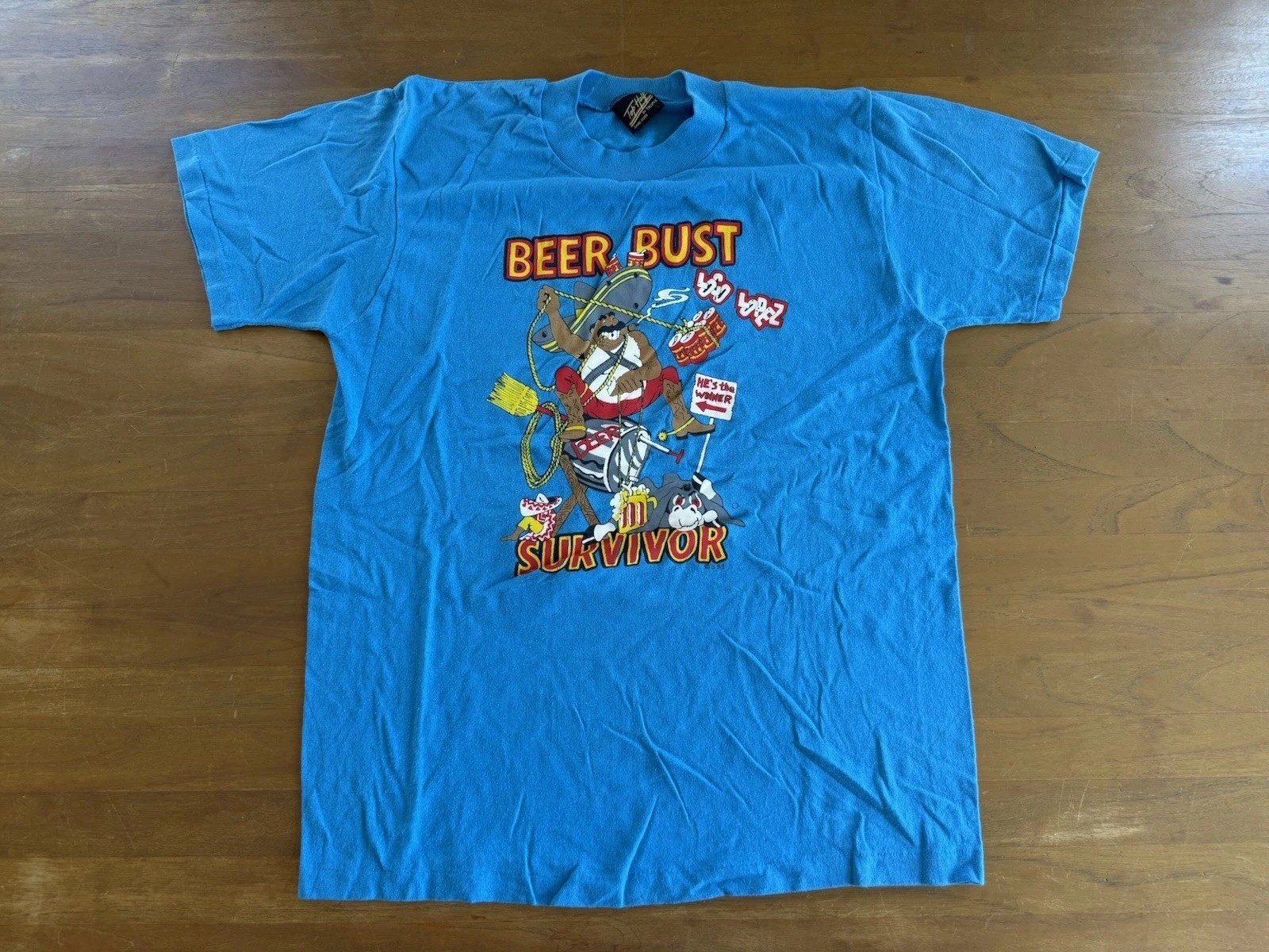 Beer Bust Survivor Vintage 80s Single Stitch T-Shirt Men Large Loco Lopez