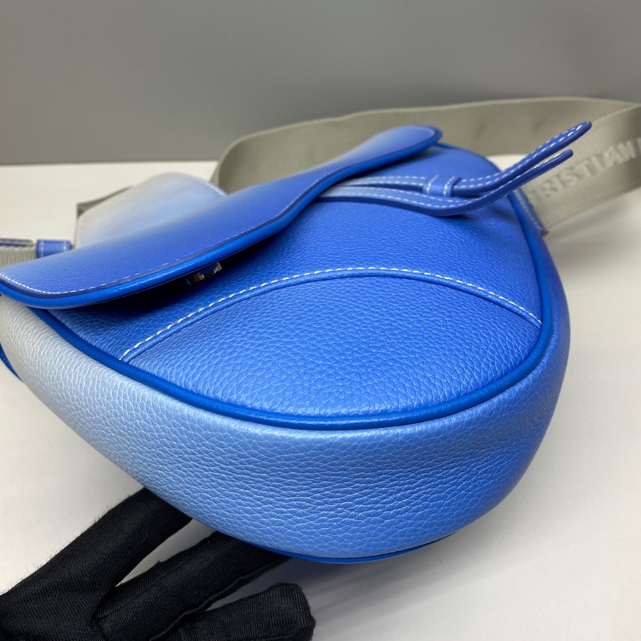 Dior Pre-Owned Authentic Saddle Bag Blue Leather 20×28.6x5cm