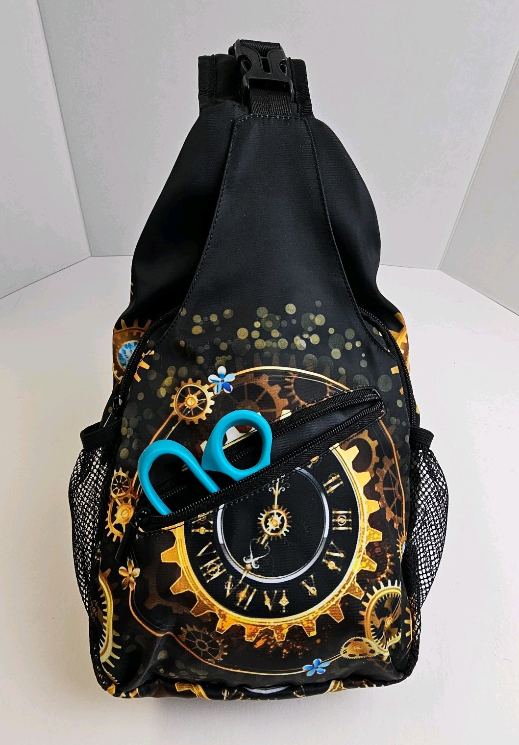 Steampunk Crossbody Bag Chest Sling Backpack Vintage Clock Travel Hiking Unisex