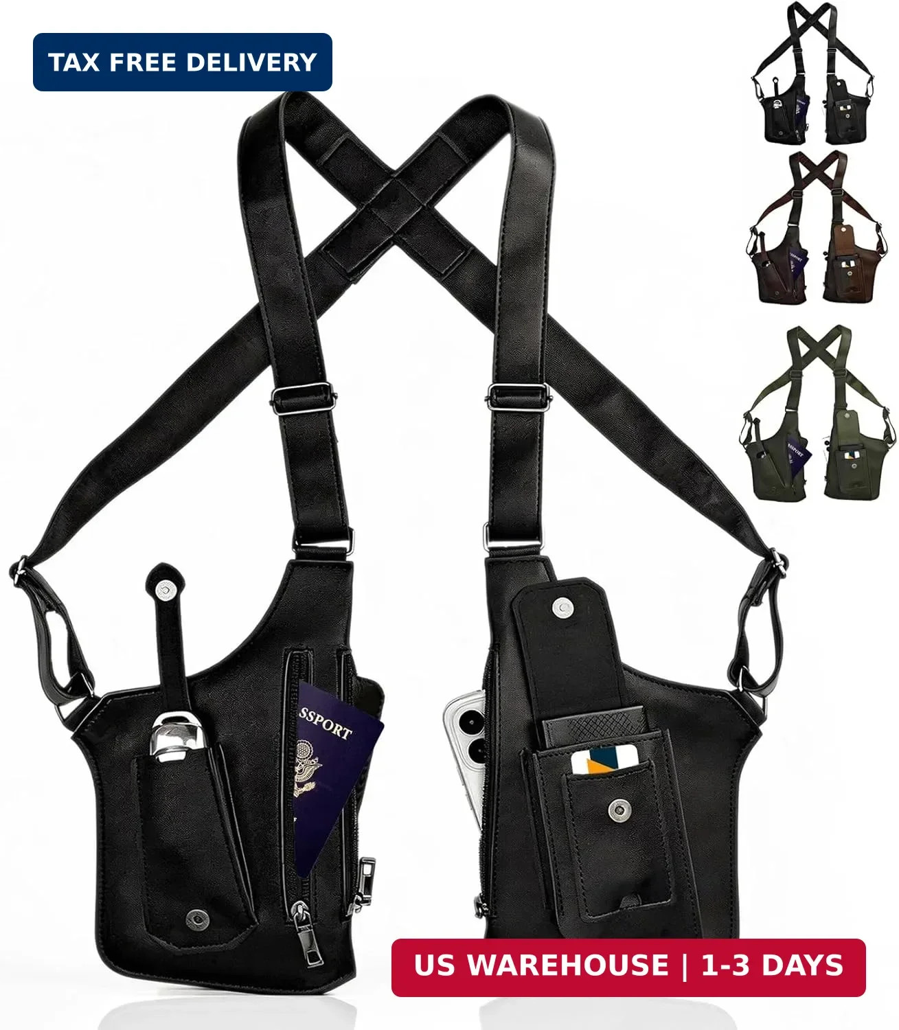 Double Shoulder Armpit Chest Bag for Men,Adjustable Shoulder Underarm Bag Hidden