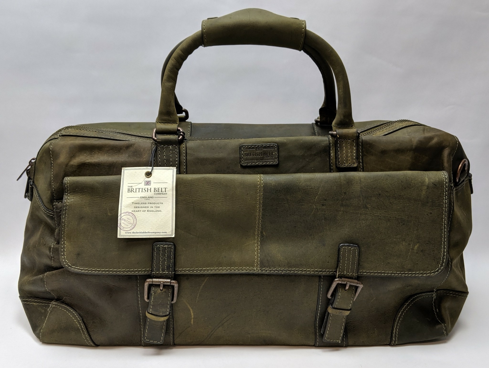 The British Belt Duffle Bag Holkham Milled Olive Weekender Leather for Men’s