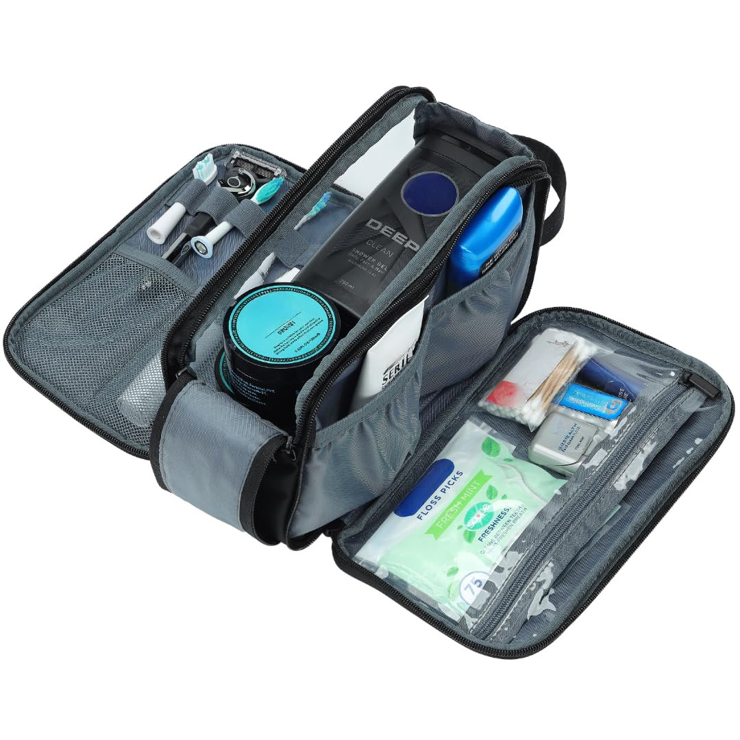 Travel Toiletry Bag for Men, Medium Water-Resistant Double-Sided Full-Open Dopp