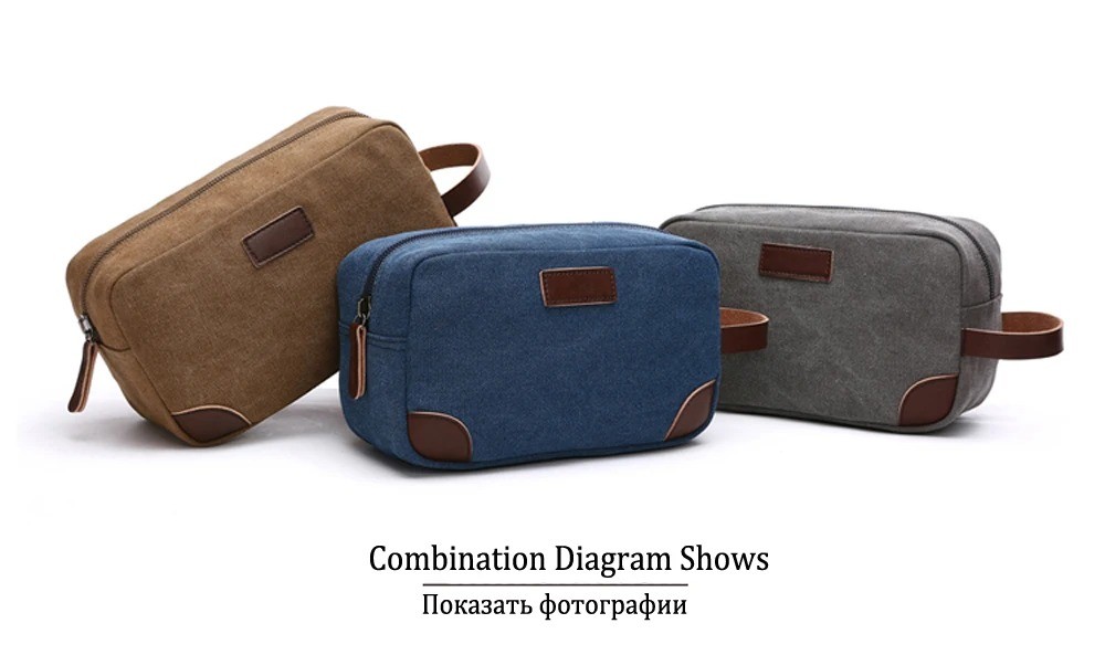 Mens Toiletry Bag Zipper Leather&Canvas Case Organizer Portable Travel Dopp Kit