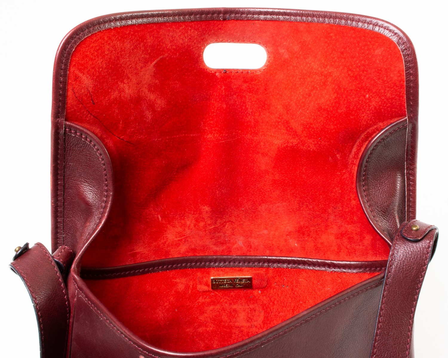 Bottega Veneta Burgundy Leather Structured Tote Messenger Bag w. Wood Toggle