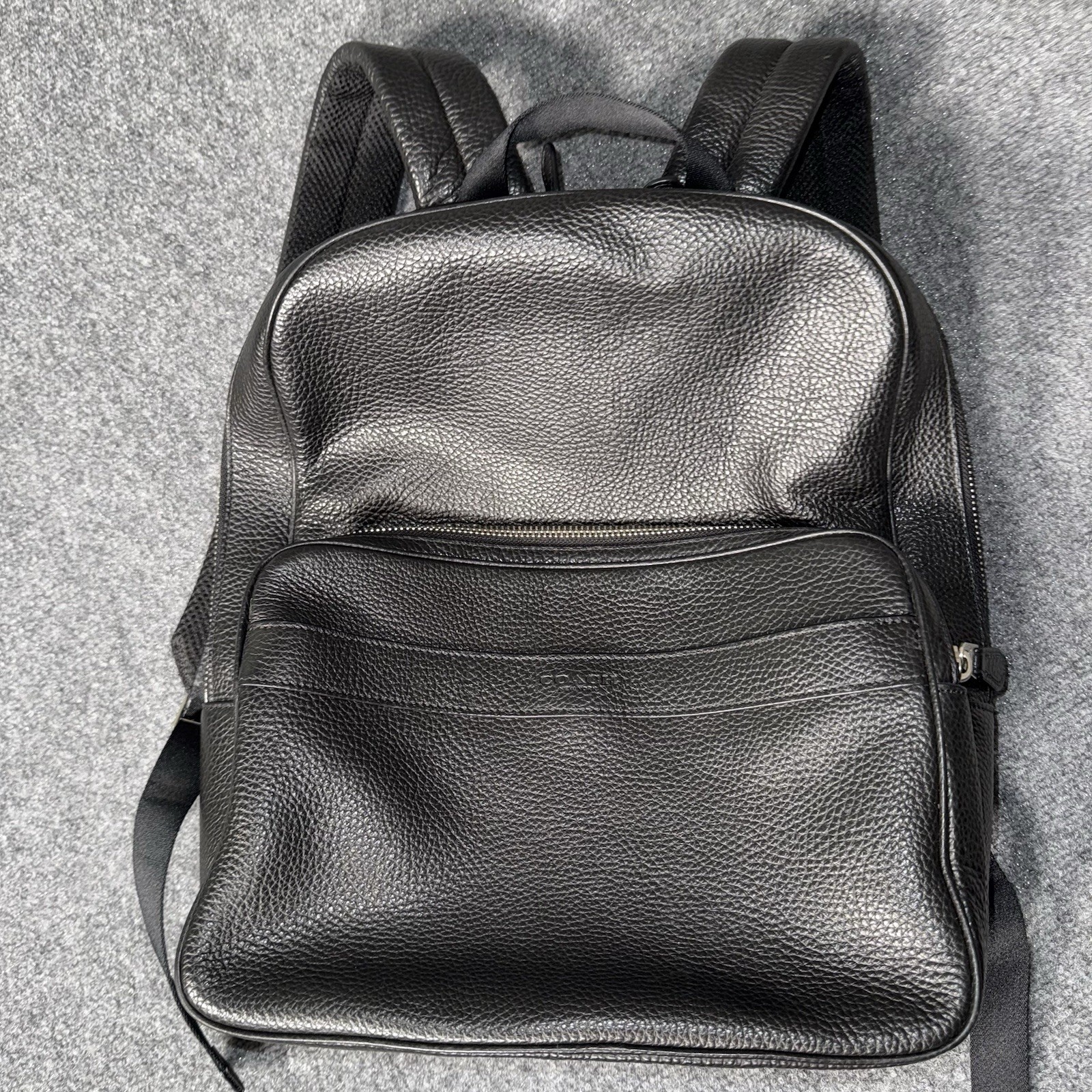 Coach Black Gotham Backpack Black Polished Pebble Leather Calf Trim Zip Pocket