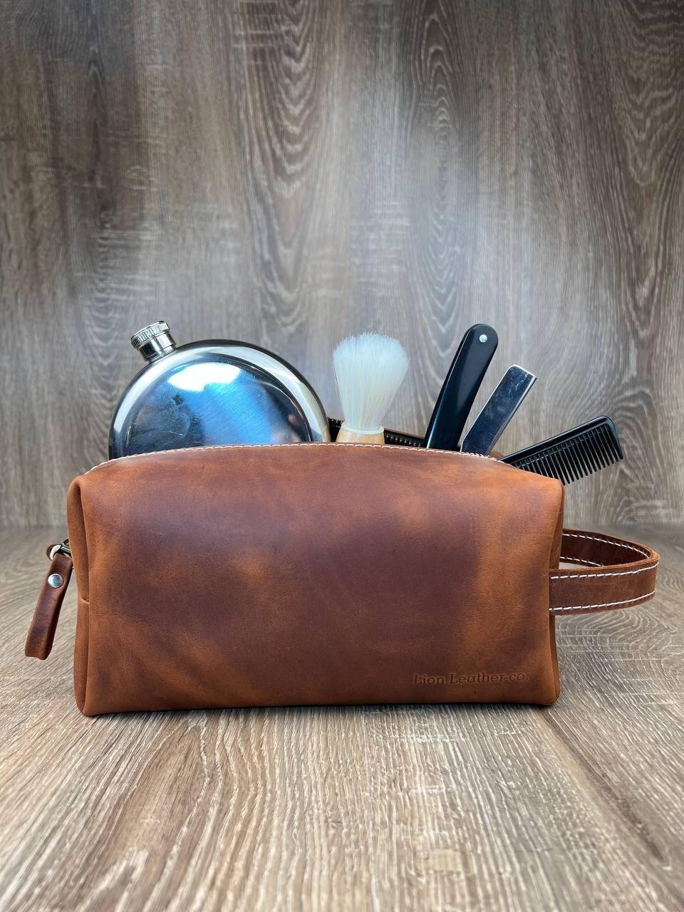Leather Toiletry Bag For Men Personalized Travel Dopp Kit Handmade Wash Bag