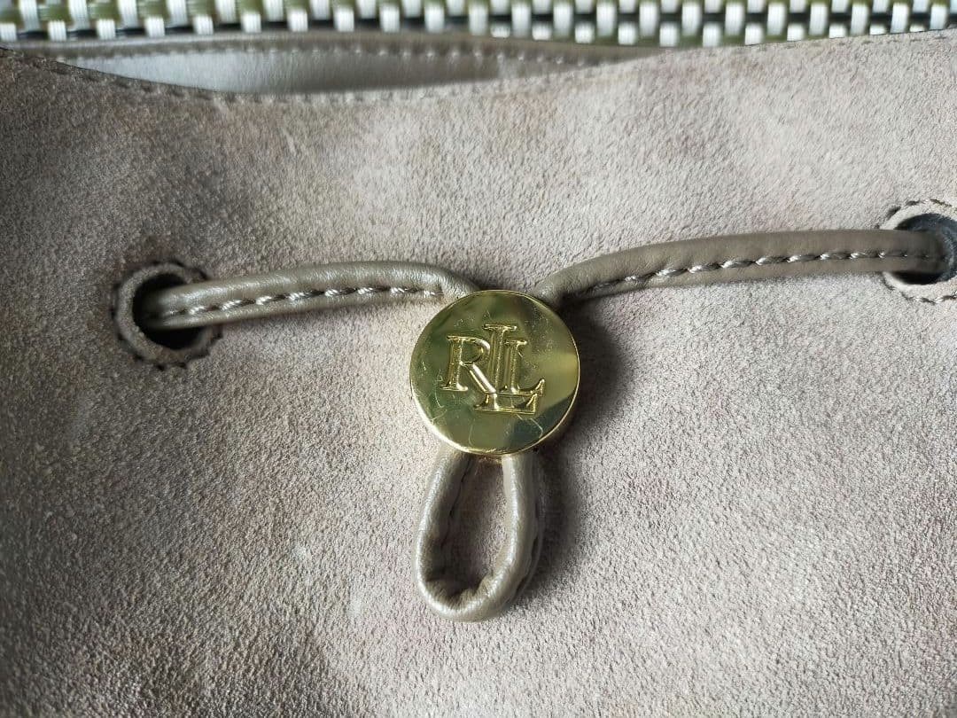 Vintage RALPH LAUREN Suede Shoulder Bag Charm Satchel Beige Gray Tote Women JPN