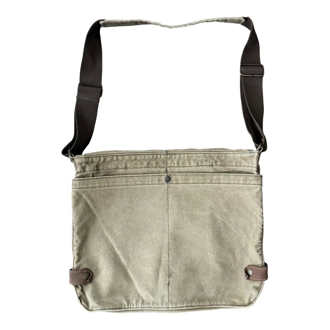 American Eagle Vintage Messenger Bag Mens Olive Green Canvas Y2K Crossbody Bag